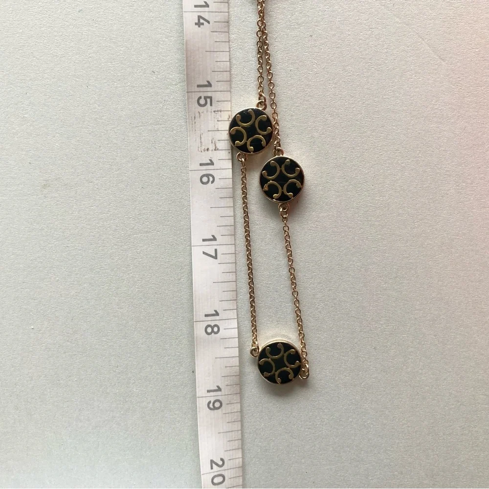Gold-Tone Black Enamel Circle Link Necklace preloved